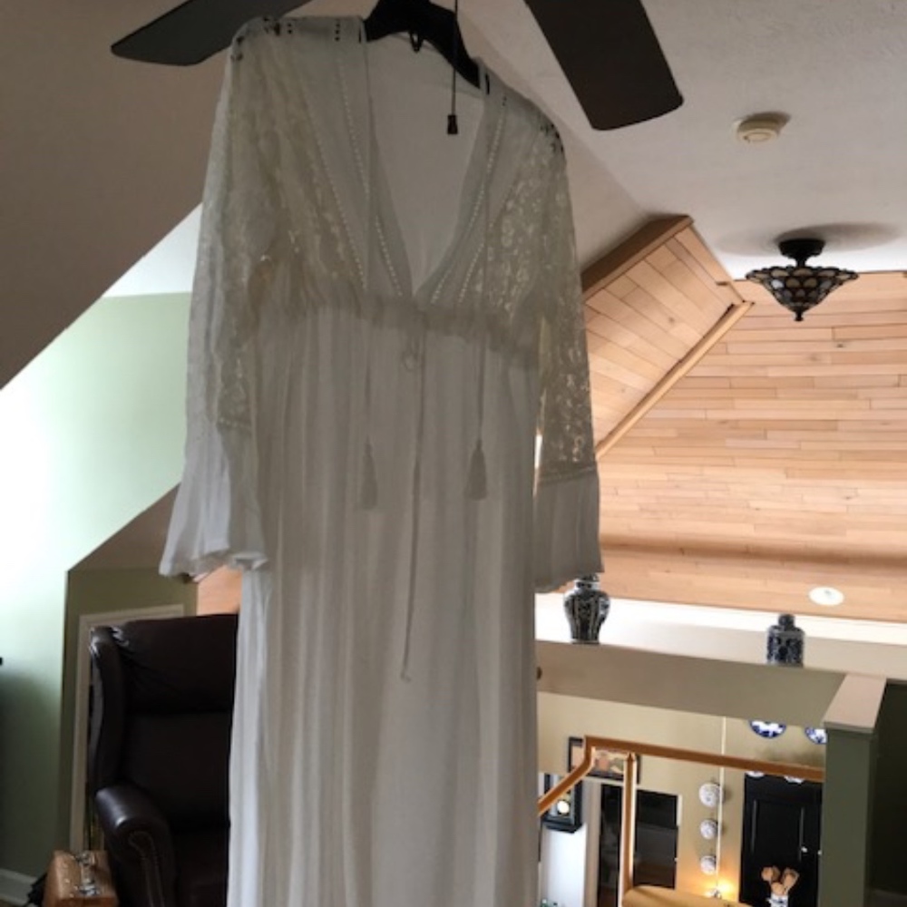 Ivory V neck beach bell sleeve maxi beach coverup